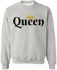 Queen Crown Printed Sweatshirt Royal Gift Valentines Day Girlfriend Cotton Blend Crewneck Pullover