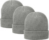 Fleece Lined Winter Beanie Cap - Thermal Cold Weather Unisex Hat, 3 Pack