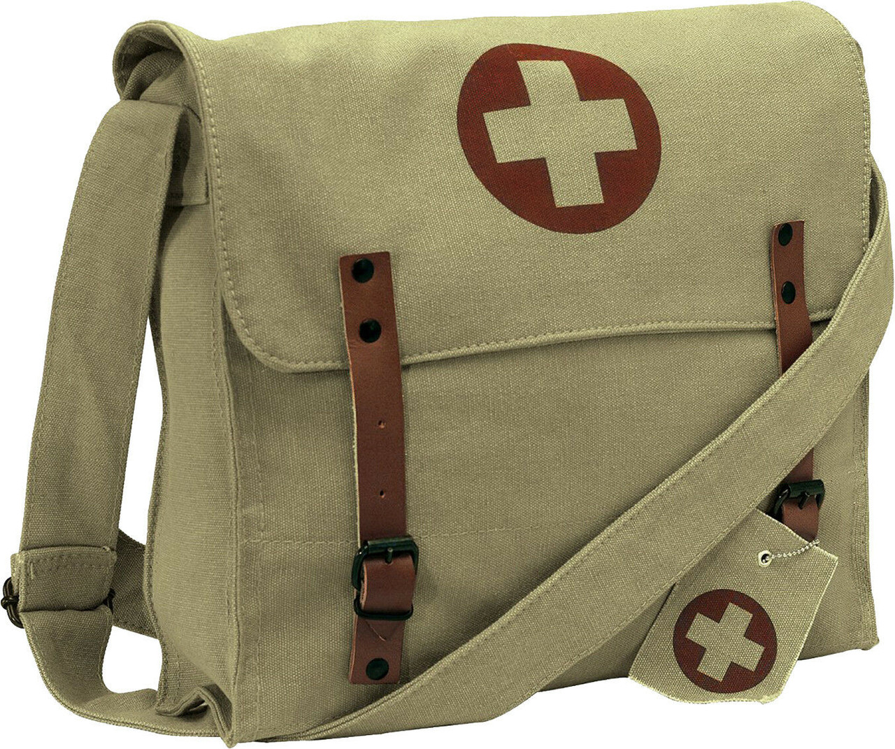 Khaki Vintage Canvas Medic Red Cross Military Shoulder Bag - Army