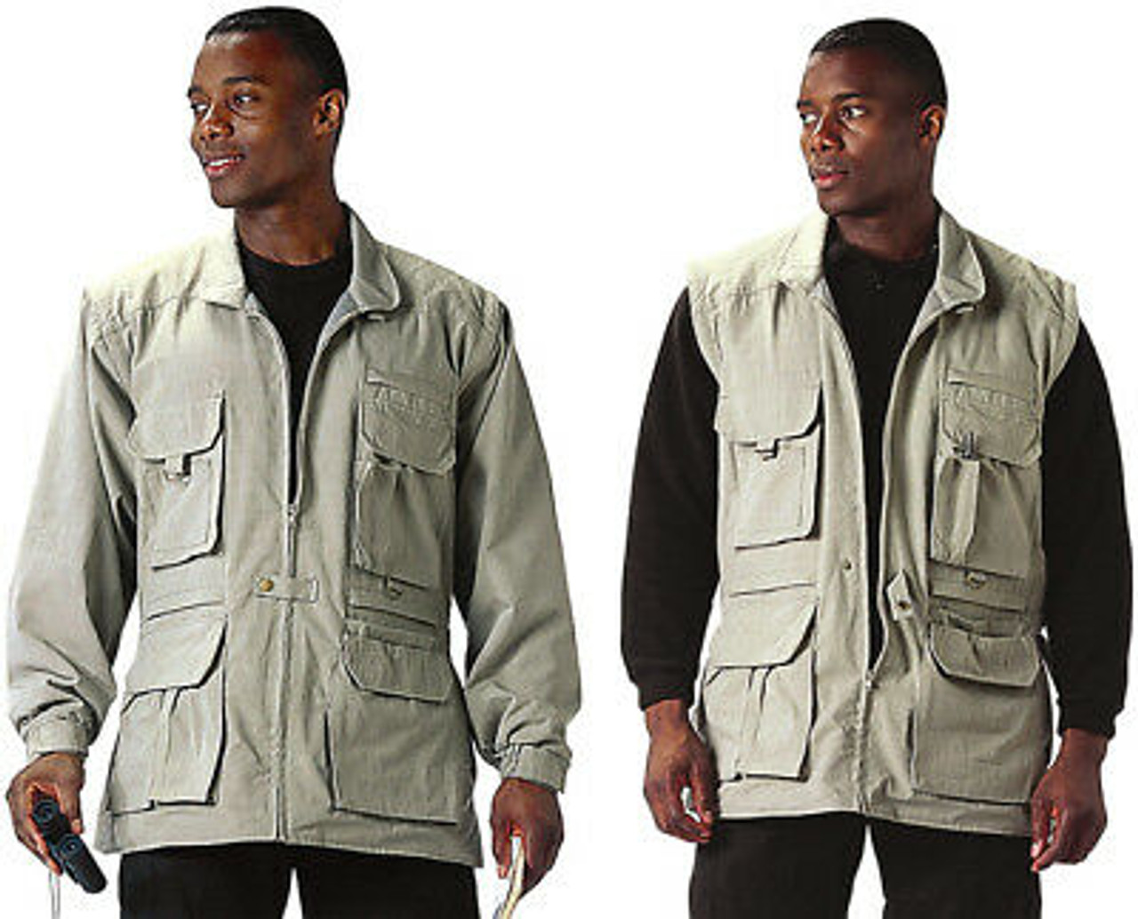 Khaki Safari Trailblazer Tactical Convertible Vest Jacket with Removable  Sleeves