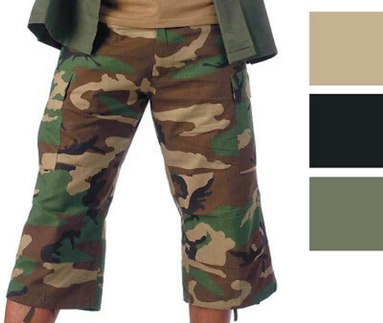 Camo Capris Long Cargo Shorts Military Army Fatigues Tactical 3/4