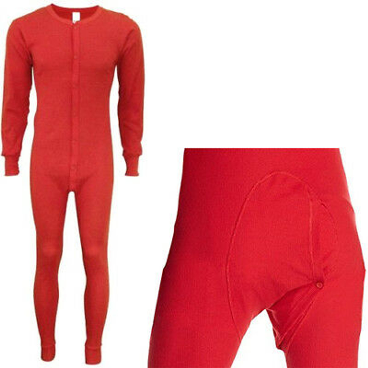 Red Union Suit Thermals One Piece Long Johns Full Body Warm Winter