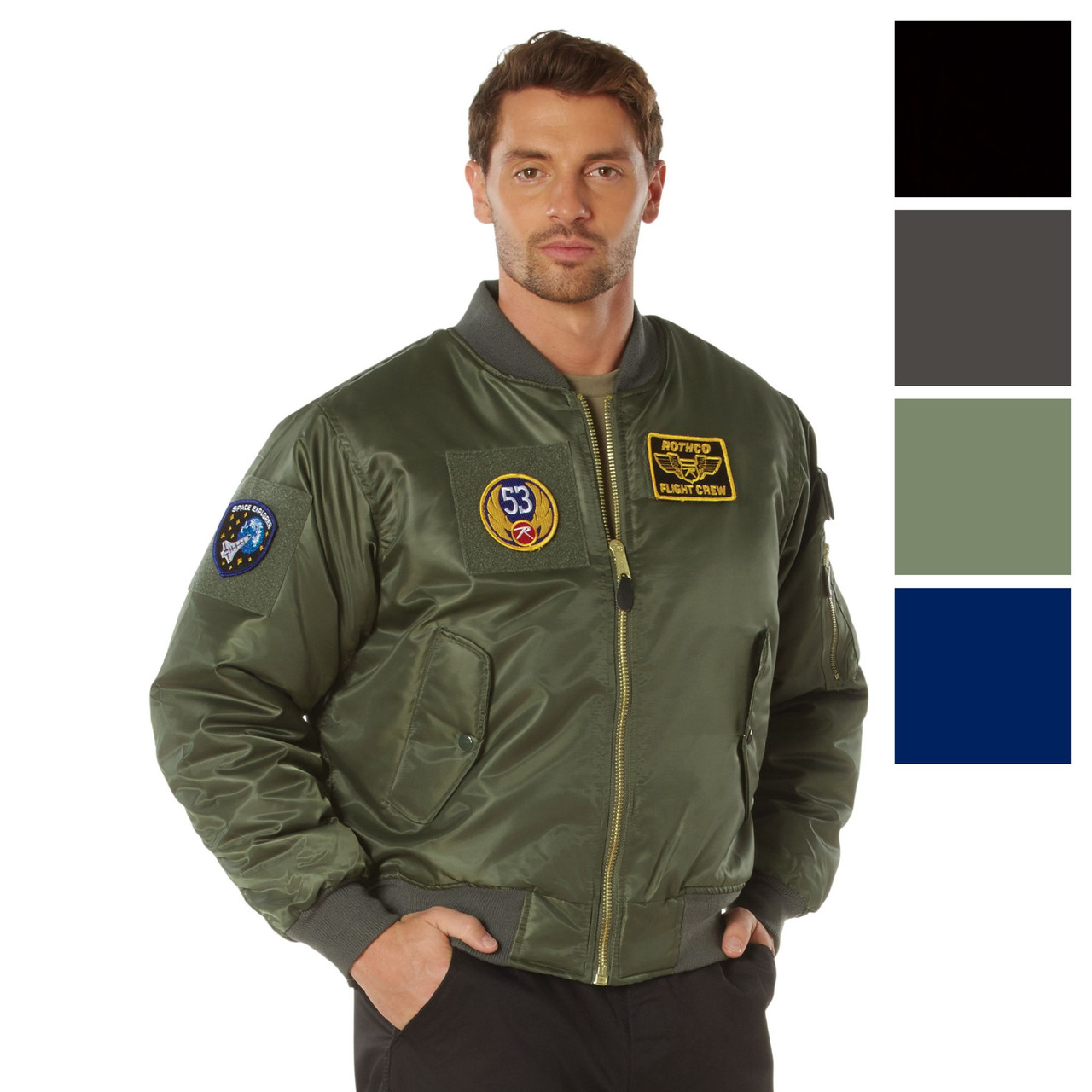 Mens Military Air Force Style MA-1 Flight Jacket with 5 Removable Patches