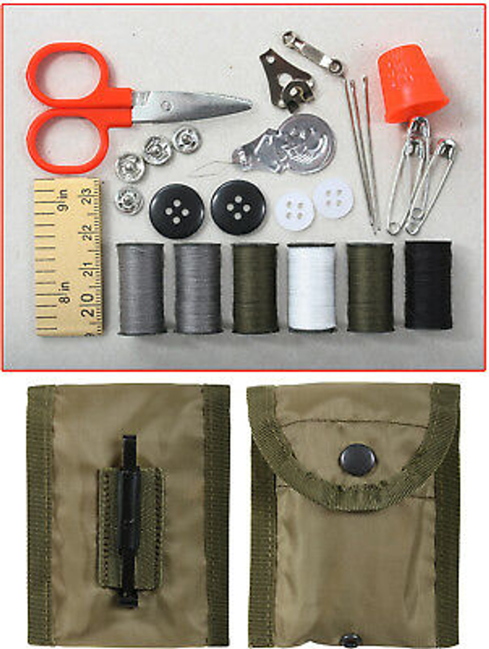 Emergency Sewing Repair Kit Case Small Pouch Belt Clip Travel Compact  Military