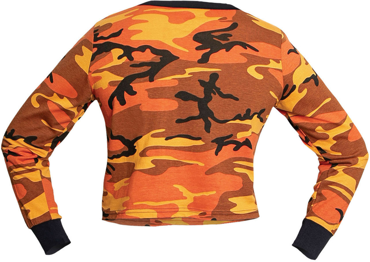 Womens Orange Camouflage Crop Top Long 