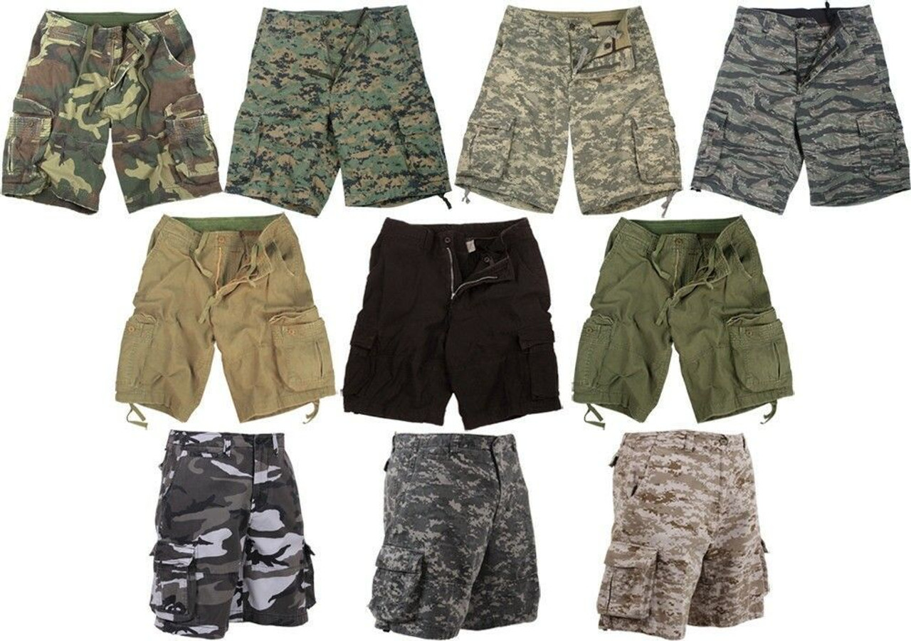 Mens Vintage Camo Cargo Shorts, Army Military Tactical Infantry