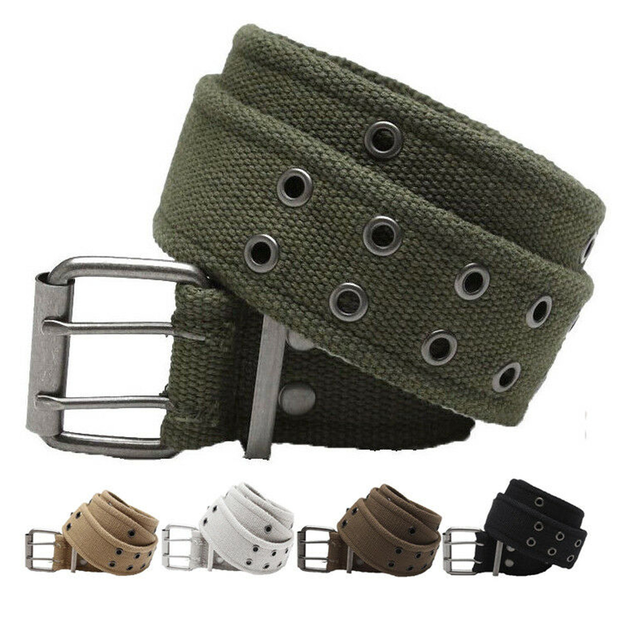 Canvas Belt Military Web Black Belt Women/Men with Double D Ring Buckle 42