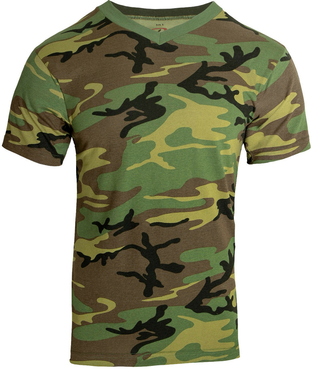 Camo V Neck T-Shirt Tactical Military Tee Mens Woodland