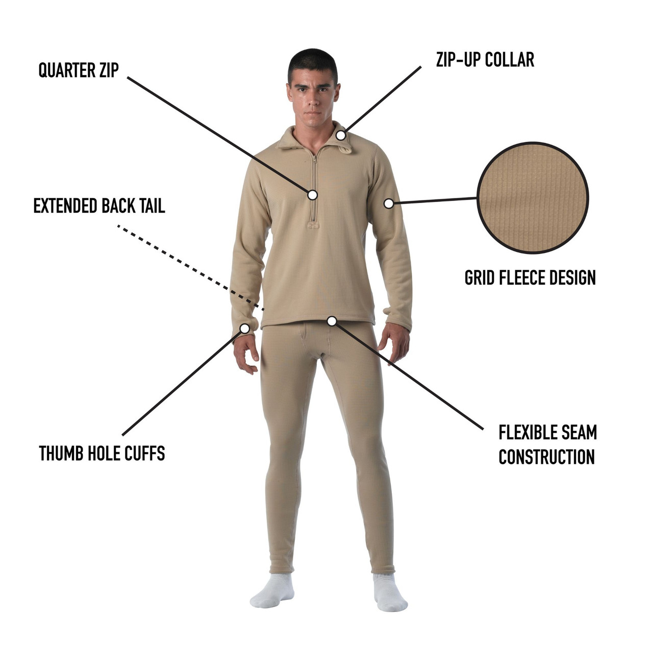 US Army Level 2 Thermal Tops, Sand Tan