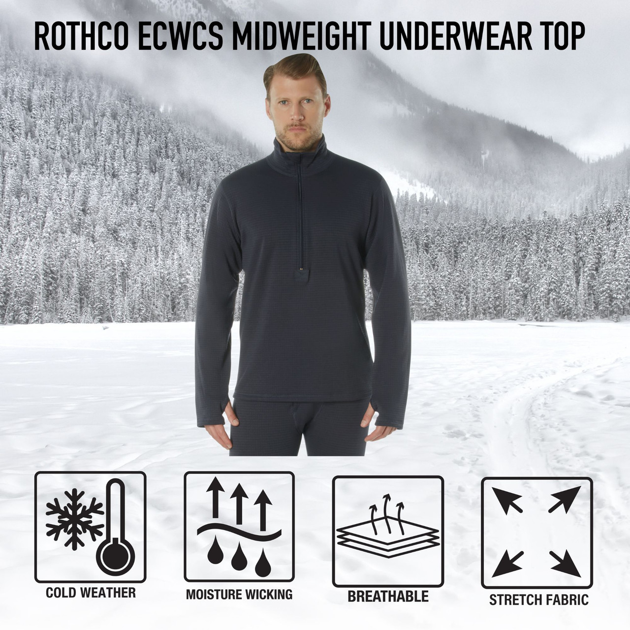 Rothco Extreme Cold Weather Polyester Long John Underwear With Zip Collar