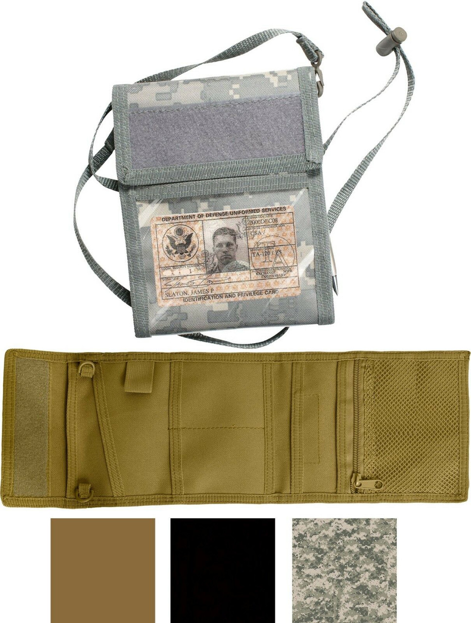 Tactical ID Badge Holder Military Neck Strap Photo Tri Fold Wallet with  Lanyard