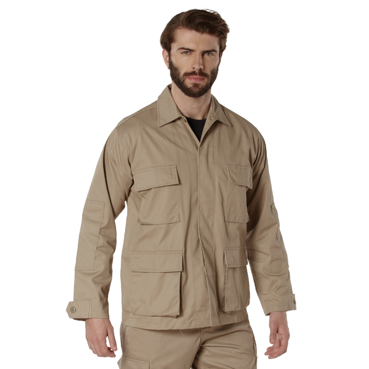 Mens Khaki Solid Long Sleeve Military BDU Shirt Coat Uniform Army ...