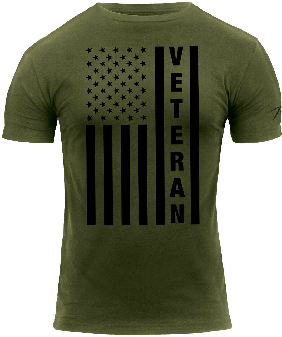 Olive Drab Veteran USA Flag T-Shirt US Army Military Vet Tee