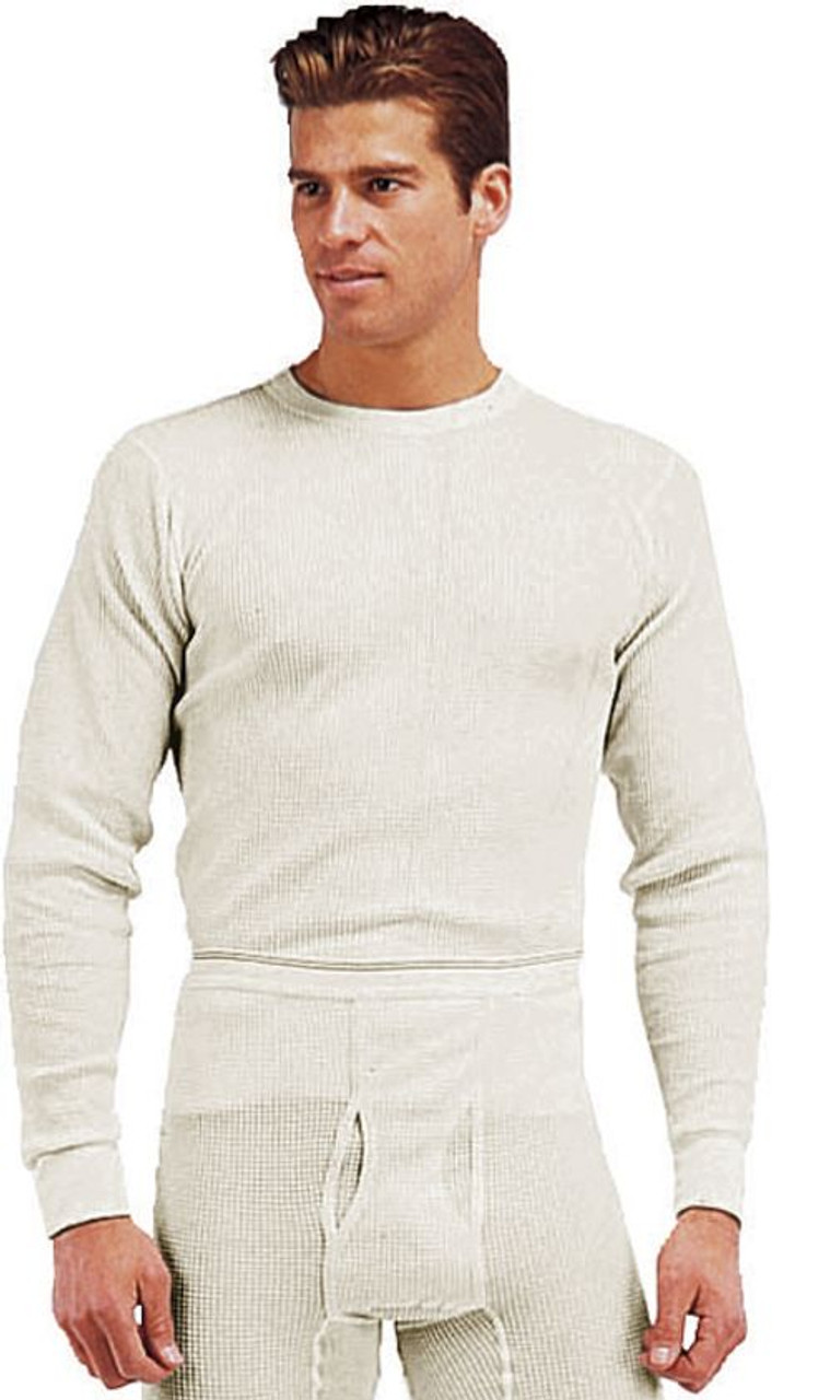White Natural Cold Weather Winter Thermals Knit Underwear Shirt Top Long  Johns