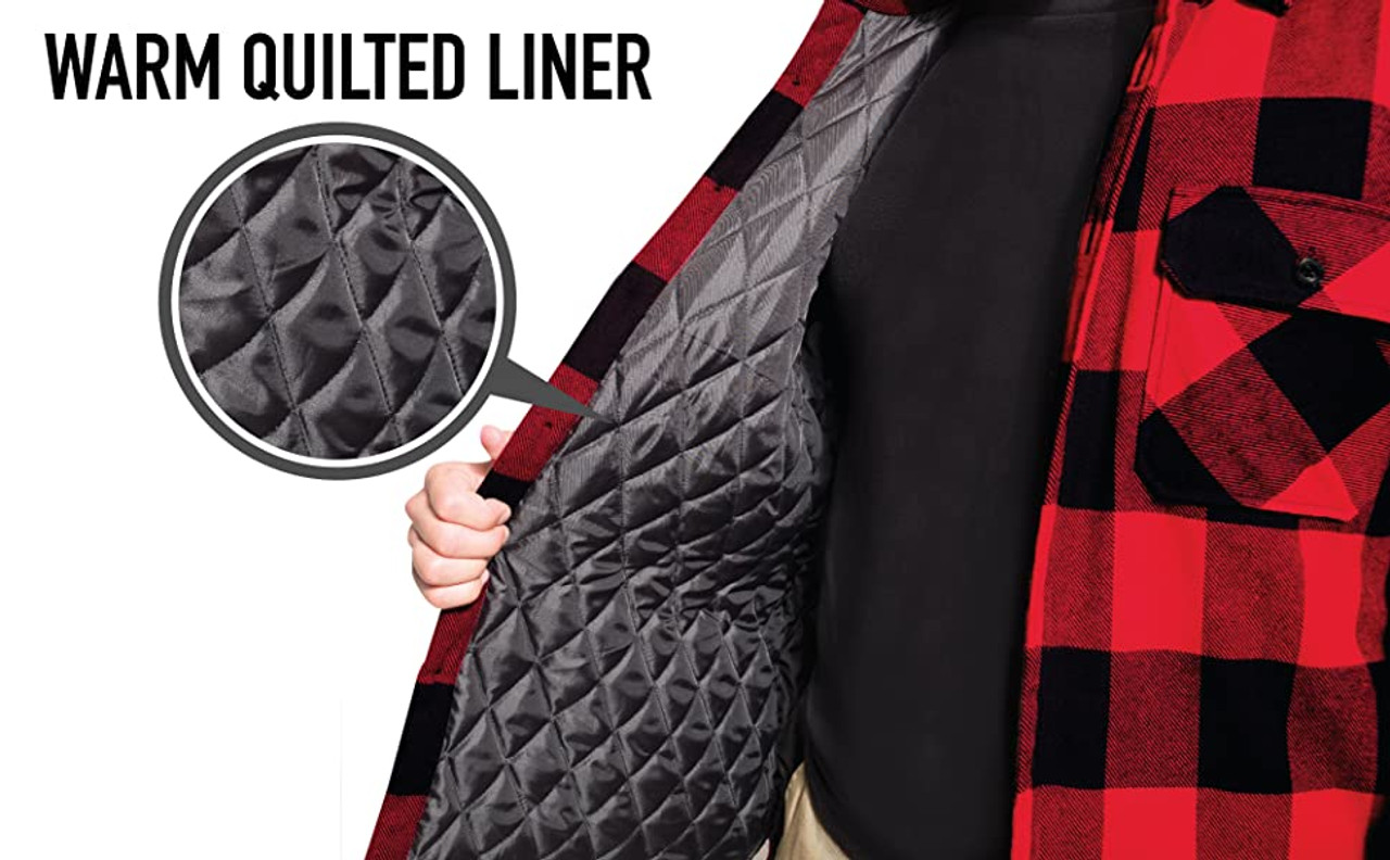 Red Plaid Flannel Jacket SHERPA Lined Quilted Buffalo Check