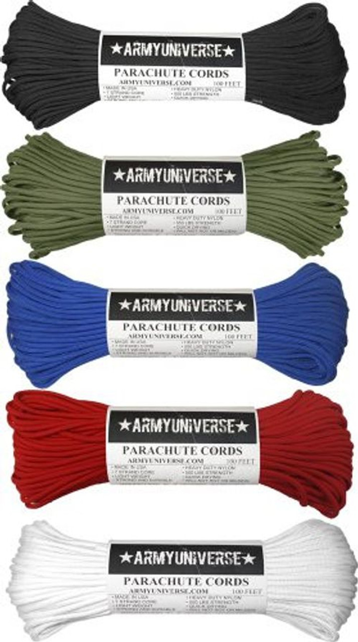 Army Universe Nylon Military Paracord 550lbs Cord Rope Value Pack - 5  Colors - 100 Feet Each Paracord!