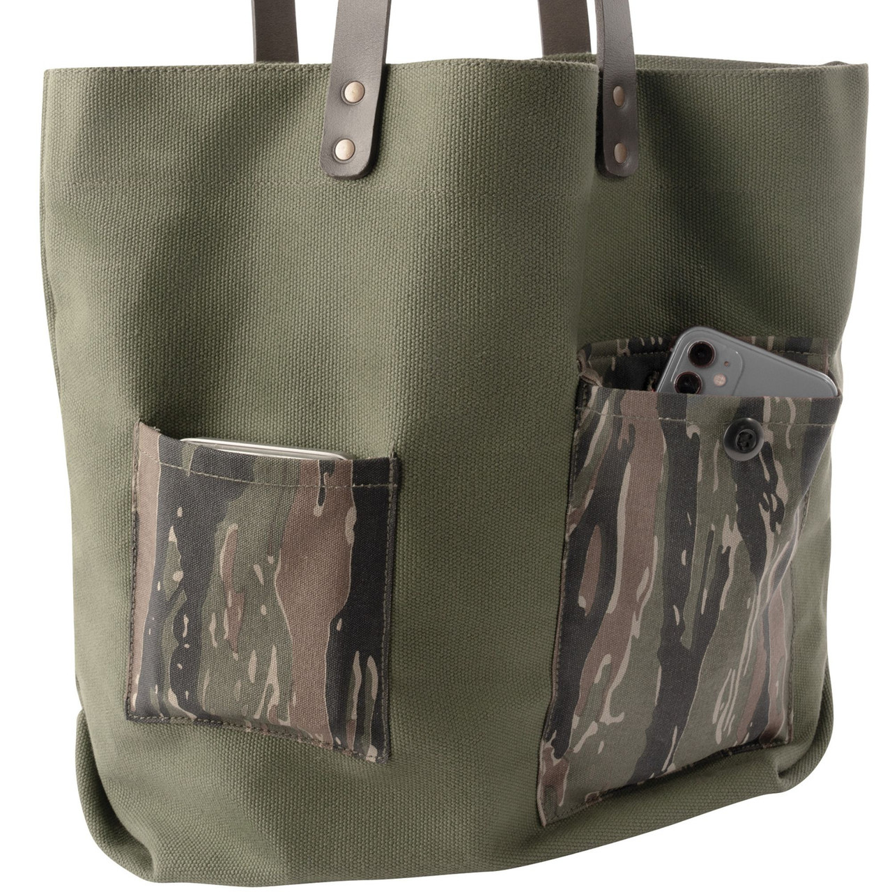 Two Tone Tiger Stripe Camo Canvas Tote Bag Multifunctional
