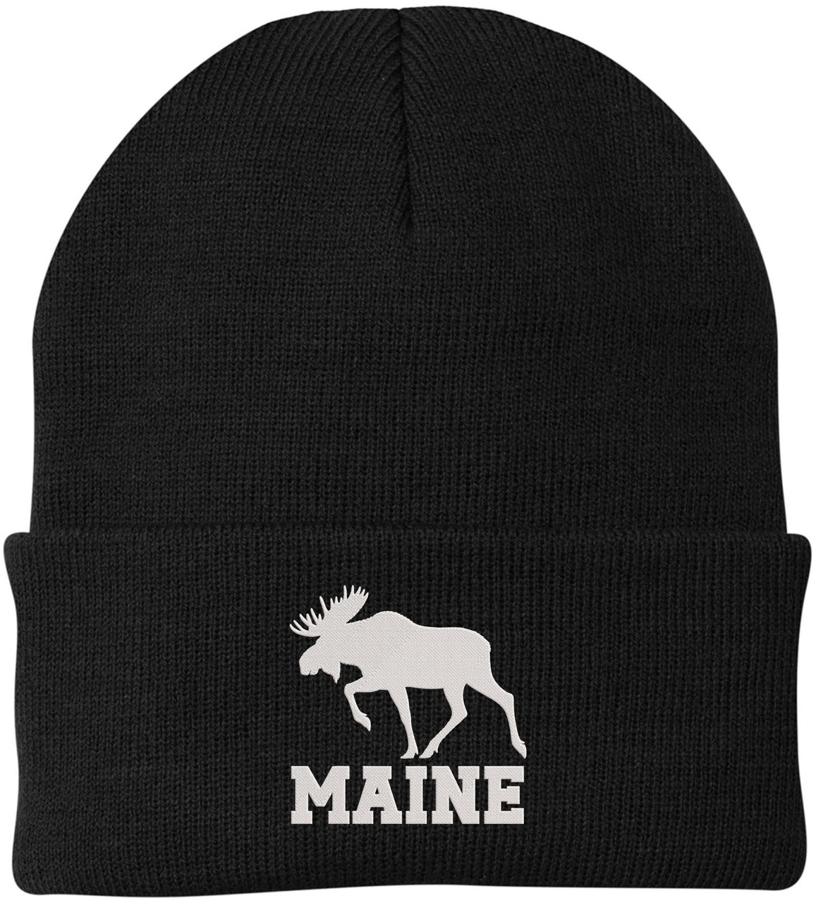 Maine Moose Embroidered Beanie Cap | USA Wildlife Graphic Warm