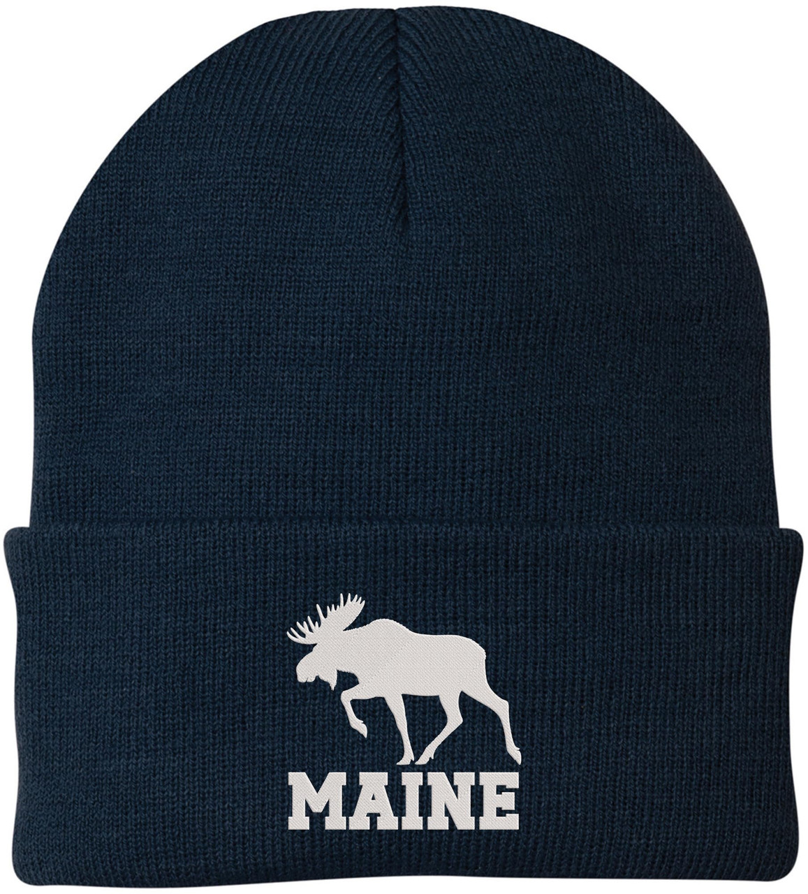 Maine Moose Embroidered Beanie Cap | USA Wildlife Graphic Warm