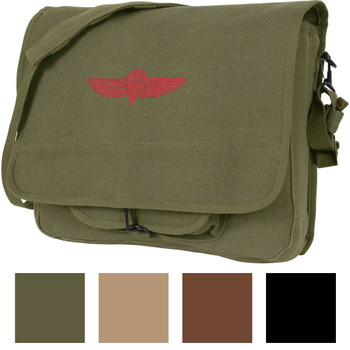  ARMYU Olive Green Original Heavyweight Cotton Canvas Classic  Heavyweight Military Messenger Bag + Streamer