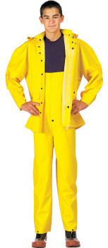 Bright Yellow Waterproof PVC 2 Piece Rain Suit Deluxe Heavyweight Jacket & Pants Bright Yellow Waterproof PVC 2 Piece Rain Suit Deluxe Heavyweight Jacket & Pants