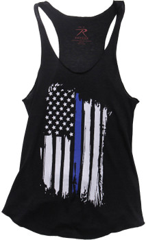 Womens Black US Flag Racerback Thin Blue Line Support the Police Tank Top Womens Black US Flag Racerback Thin Blue Line Support the Police Tank Top