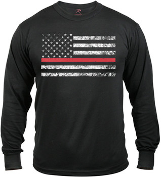 Black US Flag Thin Red Line Long Sleeve T-Shirt Distressed TRL USA Tee Black US Flag Thin Red Line Long Sleeve T-Shirt Distressed TRL USA Tee