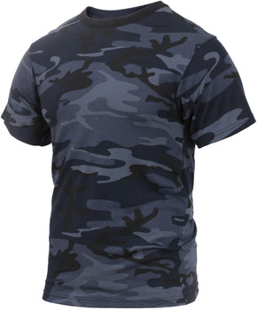 Mens Midnight Blue Camouflage Tactical Military Short Sleeve T-Shirt Dark Camo