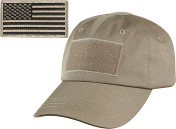 Khaki Tactical Operator Cap with Removable USA American Flag Patch Khaki Tactical Operator Cap with Removable USA American Flag Patch