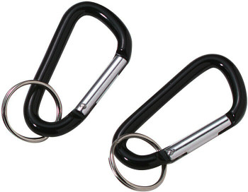 Black Aluminum 60mm Accessory Carabiner with Key Ring - 2 Pack Black Aluminum 60mm Accessory Carabiner with Key Ring - 2 Pack