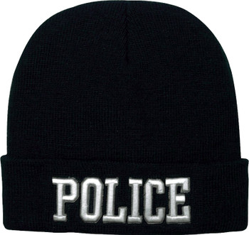 Black Deluxe Acrylic Embroidered Police Watch Cap Black Deluxe Acrylic Embroidered Police Watch Cap