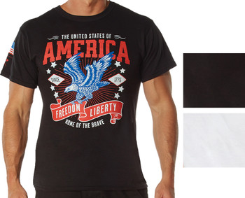 AMERICA Freedom & Liberty Bald Eagle 1776 Home of the Brave US Patriotic T-Shirt