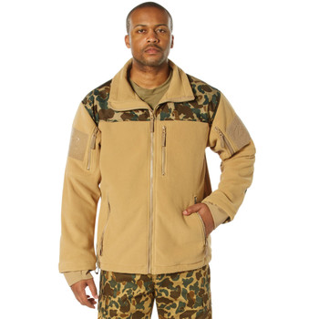 Fred Bear Camo & Coyote Brown Spec Ops Tactical Fleece Jacket Full Zip Heavyweight Outdoor Sweatshirt by Rothco x Bear Archery
