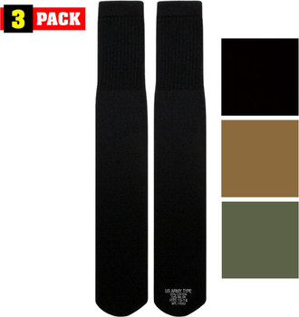 Mens Long Tube Socks Pair Military Army Over Calf Socks Size 10 - 14, US Made, 3 Pack