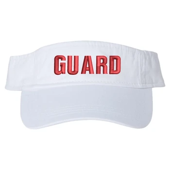 White Guard Visor Hat | Professional Emroidered Guard Visor Open Top Brim Lifeguard Pool Beach Adjustable Cap