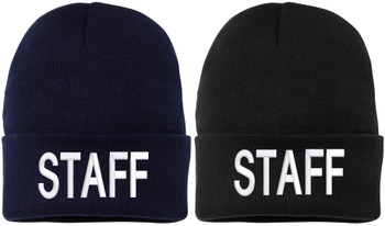 STAFF Large Embroidered Beanie Fleece Lined Watch Cap STAFF Warm Winter Work Uniform Hat