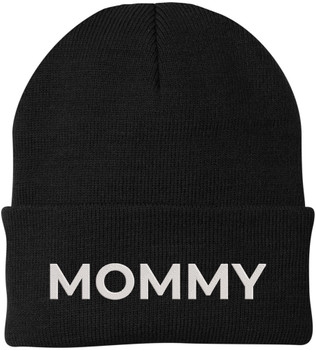 Mommy Embroidered Beanie | Bold Acrylic Knit Winter Hat | Casual Mother's Day Skull Cap Trendy Statement Mom Hat