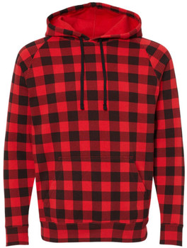 Red & Black Buffalo Check Plaid Sweatshirt, Slim Fit Raglan Pullover Lumberjack Hunters Outdoor Hoodie