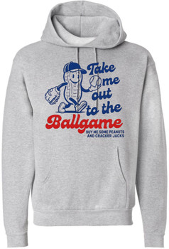 Take Me Out To The Ballgame Printed Hoodie Vintage Baseball Mascot Graphic Cotton Polyester Hooded Sweatshirt