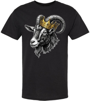 Crowned Goat Head Graphic Printed T-Shirt King G.O.A.T Design 100% Cotton Crewneck Tee