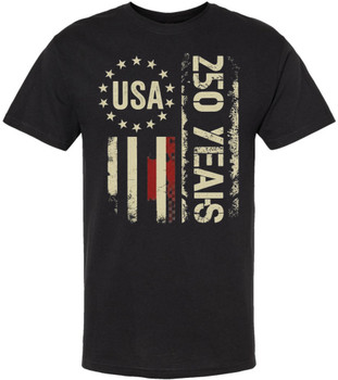 USA 250 Years Printed T-Shirt Patriotic American Flag Distressed Graphic 100% Cotton Crewneck Tee