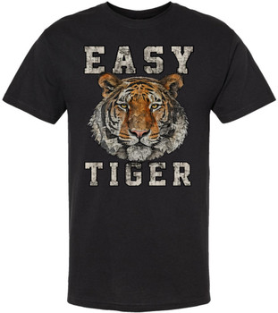 Easy Tiger Printed T-Shirt Funny Retro Animal Nature Graphic 100% Cotton Crewneck Tee, Black