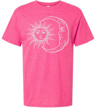 Sun and Moon Celestial Graphic Printed T-Shirt Vintage Cosmic Art 100% Cotton Crewneck Tee
