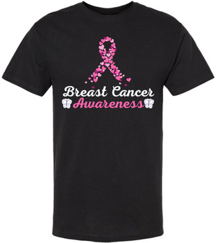 Breast Cancer Awareness Heart Love Ribbon T-Shirt | Crewneck Short Sleeve Unisex Tee, Black