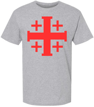Jerusalem Cross T-Shirt | Christian Crusader Holy Land Symbol Religious Faith Short Sleeve Tee Shirt for Men & Women