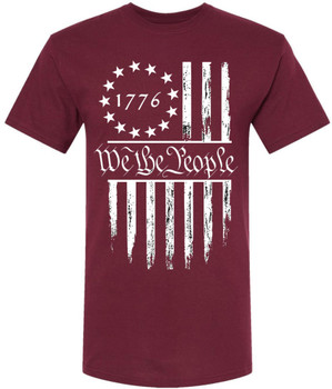 We The People 1776 USA Flag T-Shirt - Long Center Print American Distressed US Flags Patriots Tee Shirt