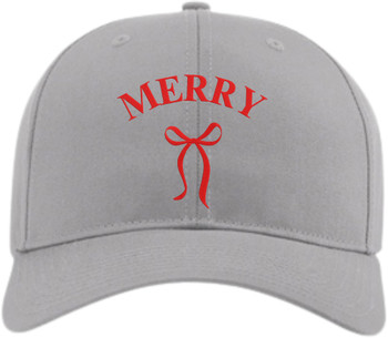 Merry Embroidered Two Tone Baseball Cap with Bow | Festive Christmas Holiday Adjustable Polycotton Unisex Hat