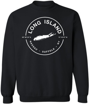 Long Island Nassau Suffolk NY Printed Hoodie Geographic Coordinates Map Graphic Cotton Fleece Hooded Sweatshirt