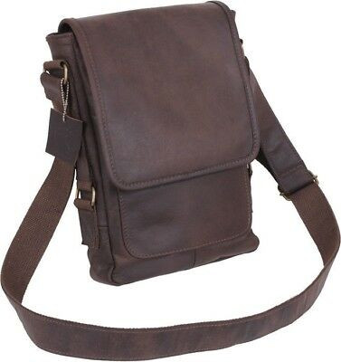 Brown Leather Military Tech Tablet Travel Shoulder Bag