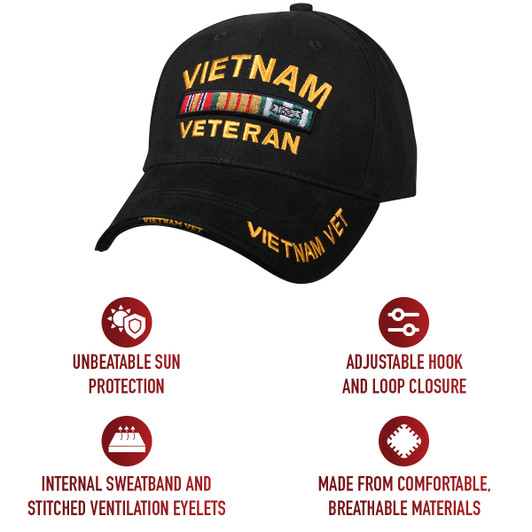 Black Vietnam Veteran Deluxe Low Profile Baseball Hat Cap